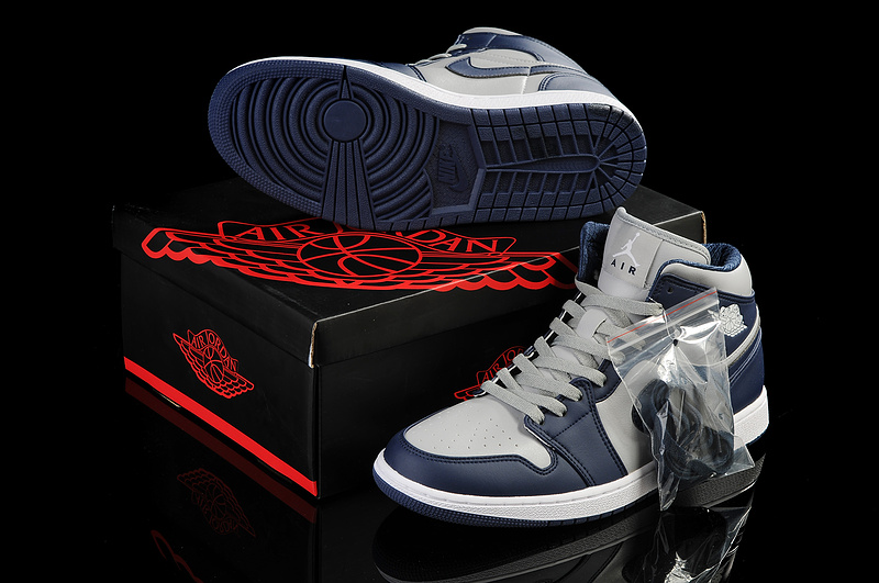 New Air Jordan 1 Grey Blue White Shoes - Click Image to Close