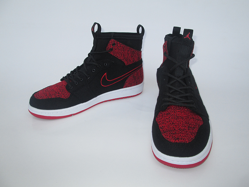 New Air Jordan 1 Knitted Socks Shoes Black Red - Click Image to Close