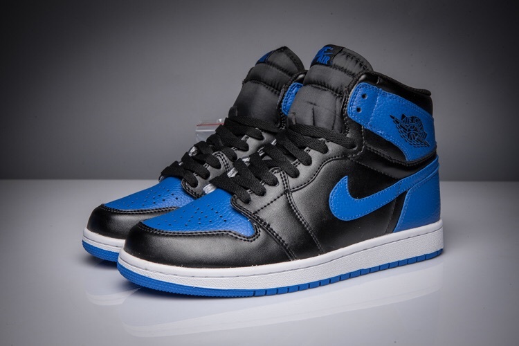 New Air Jordan 1 Litchi Skin Black Roayl Blue Shoes
