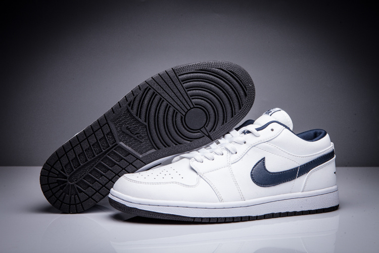New Air Jordan 1 Low All White Blue Swoosh Shoes - Click Image to Close