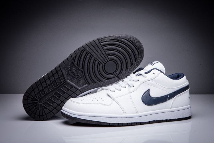 New Air Jordan 1 Low All White Blue Swoosh Shoes