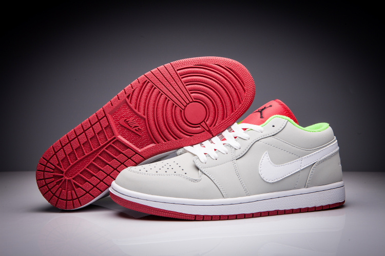 New Air Jordan 1 GS Low Hare Grey White Red Shoes - Click Image to Close