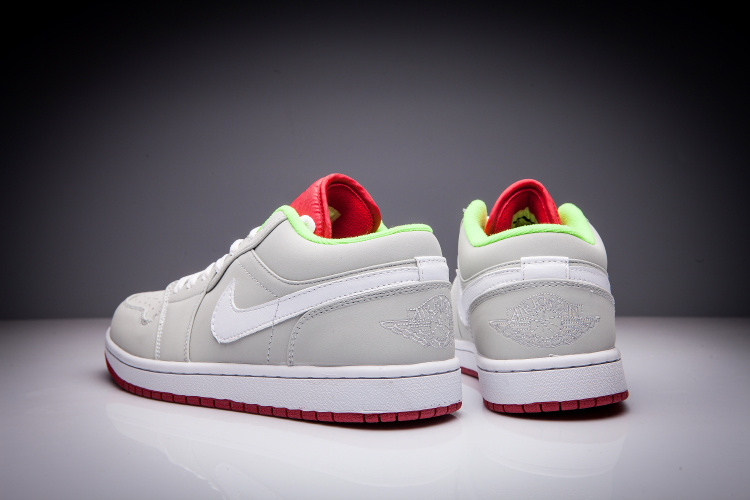 New Air Jordan 1 GS Low Hare Grey White Red Shoes - Click Image to Close