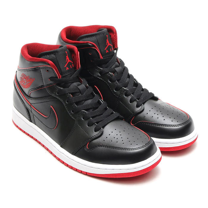 New Air Jordan 1 Mid Black Red White Shoes - Click Image to Close
