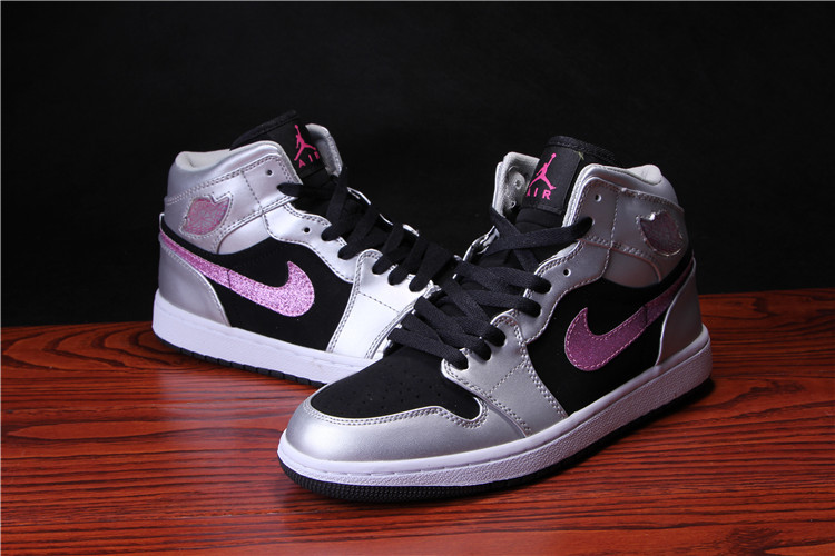 New Air Jordan 1 Retro Black Silver Peach Shoes