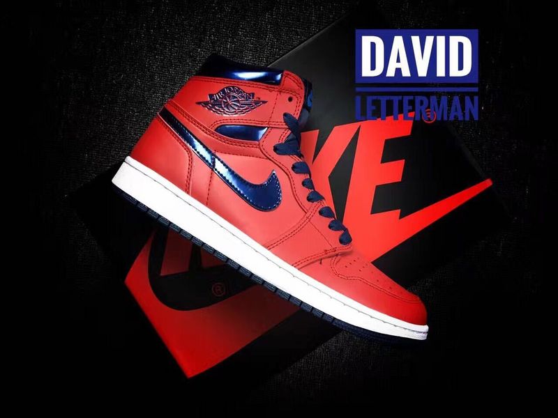 New Air Jordan 1 Retro David Letterman Red Blue White Shoes - Click Image to Close