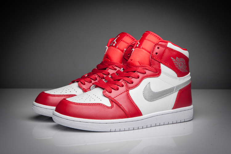 New Air Jordan 1 Retro Silver Red White Shoes - Click Image to Close