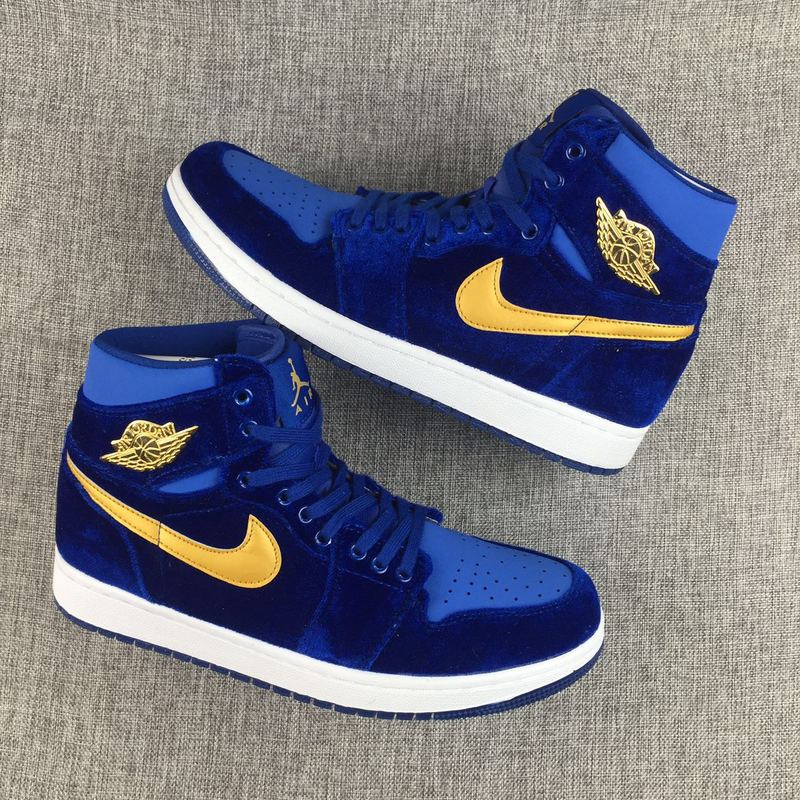 New Air Jordan 1 Velvet Blue Yellow Lover Shoes - Click Image to Close