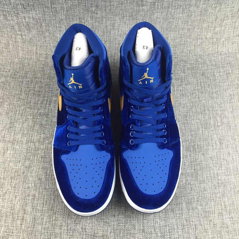 New Air Jordan 1 Velvet Blue Yellow Lover Shoes