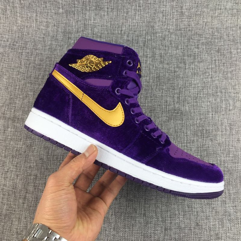 New Women Air Jordan 1 Velvet Purple Yellow Shoes - Click Image to Close