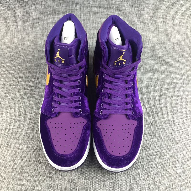 New Women Air Jordan 1 Velvet Purple Yellow Shoes