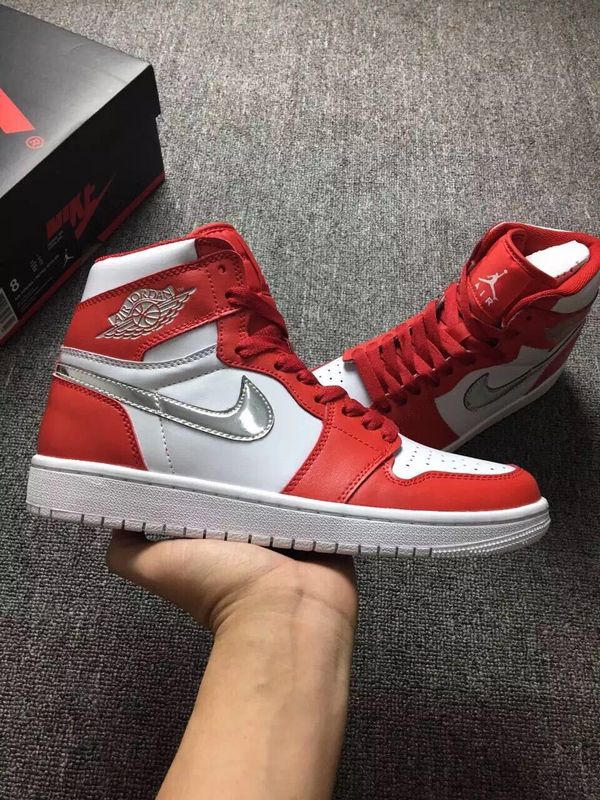 New Air Jordan 1 White Red Silver Shoes - Click Image to Close