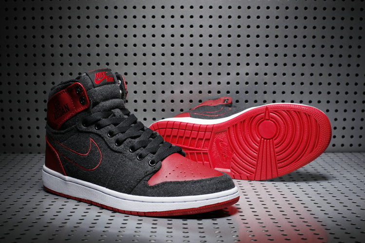 New Air Jordan 1 Wool Black Red White Shoes - Click Image to Close