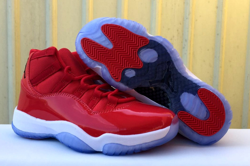 New Air Jordan 11 All Red Ice Blue Sole Shoes - Click Image to Close