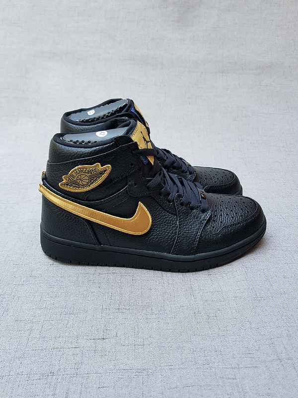 New Air Jordan 1 BHM Magic Buckle Black Gold Shoes - Click Image to Close