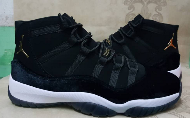 New Air Jordan 11 Black Goose Down Gold Shoes - Click Image to Close