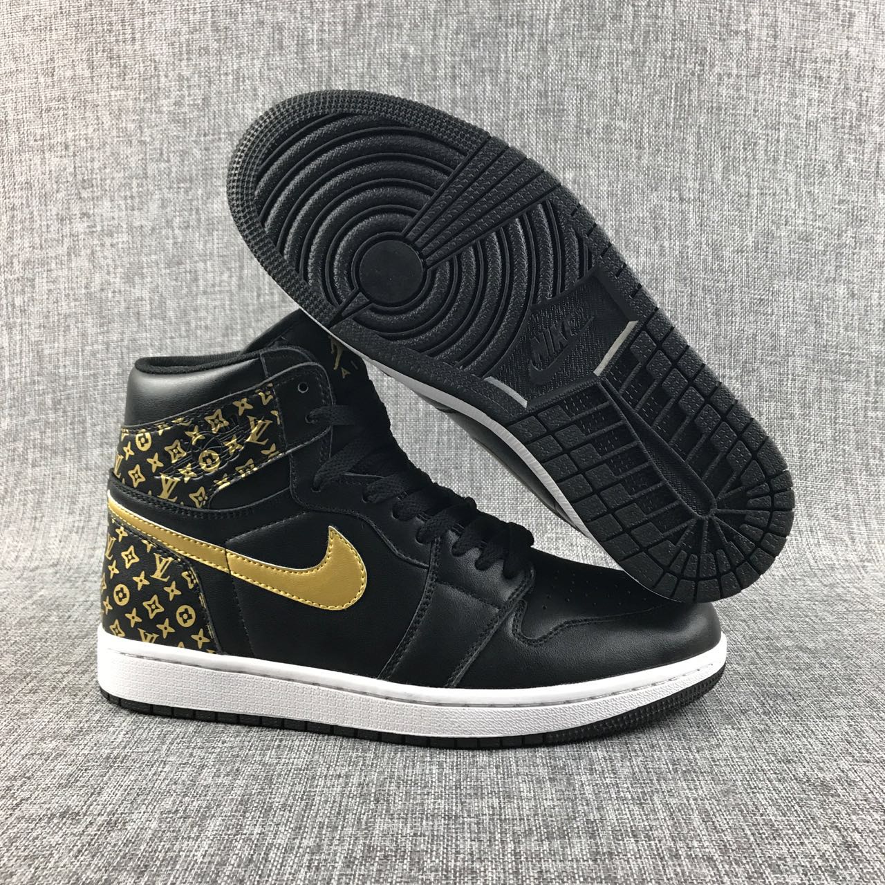 New Air Jordan 1 Print Black Gold Shoes - Click Image to Close