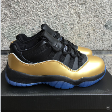 New Air Jordan 11 Low Black Gold Blue Sole Shoes - Click Image to Close