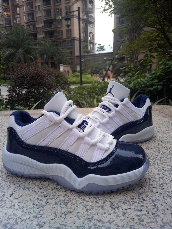 New Air Jordan 11 Low White Deep Blue Shoes For Kids