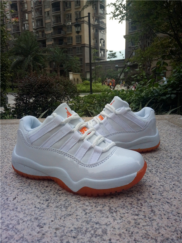 New Air Jordan 11 Low White Orange Shoes For Kids - Click Image to Close