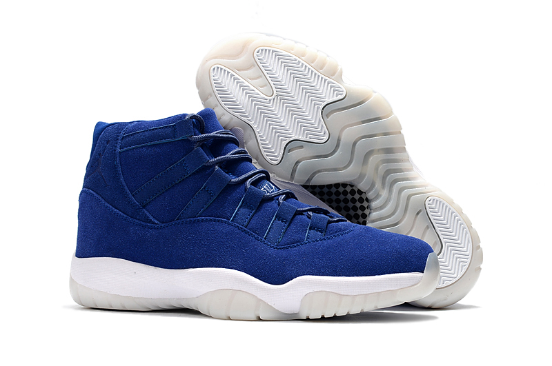 New Air Jordan 11 Navy Suede Blue White Shoes - Click Image to Close