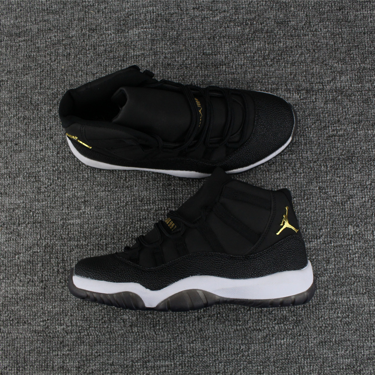 New Air Jordan 11 Pearl Fish Skin Black Gold Shoes