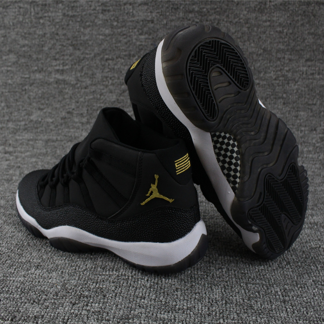 New Air Jordan 11 Pearl Fish Skin Black Gold Shoes - Click Image to Close