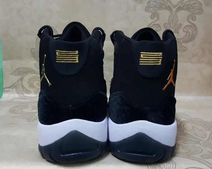 New Air Jordan 11 Retro Goose Velvet Black White Gold Shoes - Click Image to Close