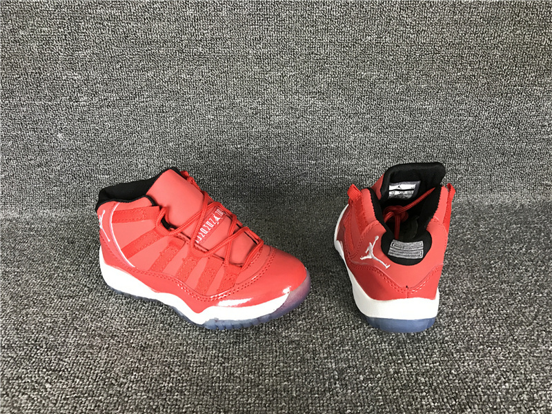 New Air Jordan 11 Retro Hot Red White Shoes For Kids