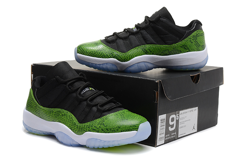 New Air Jordan 11 Retro Low Black Green Snakeskin Shoes - Click Image to Close