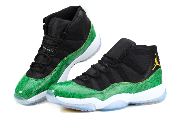 New Air Jordan 11 Retro Low Black Green Snake Skin White Shoes