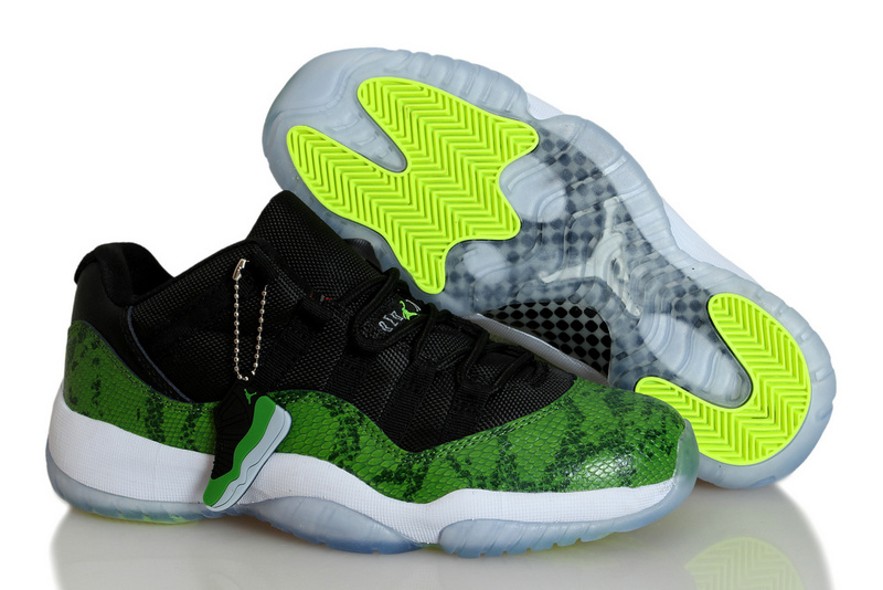 New Air Jordan 11 Snakeskin Black Green White For Women - Click Image to Close