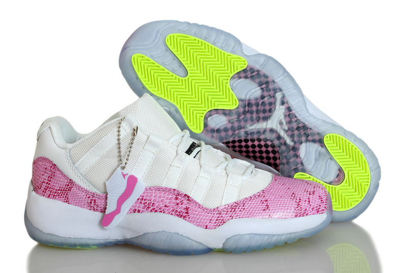 New Air Jordan 11 Snakeskin White Pink For Women - Click Image to Close