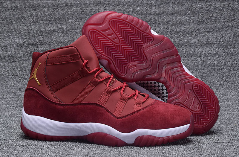 New Air Jordan 11 Velvet Retro Wine Red Gold Shoes - Click Image to Close