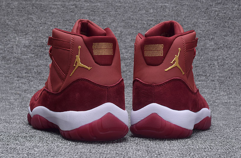 New Air Jordan 11 Velvet Retro Wine Red Gold Shoes