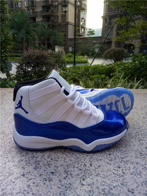 New Air Jordan 11 White Shine Blue Shoes For Kids
