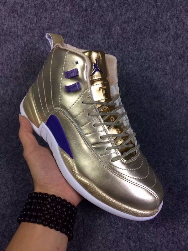 New Air Jordan 12 All Gold Blue Shoes - Click Image to Close