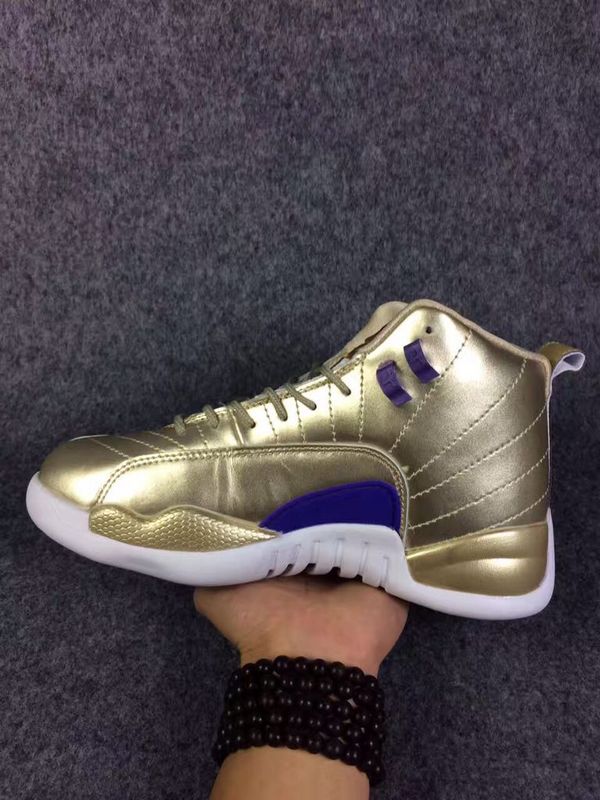New Air Jordan 12 All Gold Blue Shoes