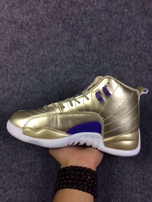 New Air Jordan 12 All Gold Blue Shoes - Click Image to Close