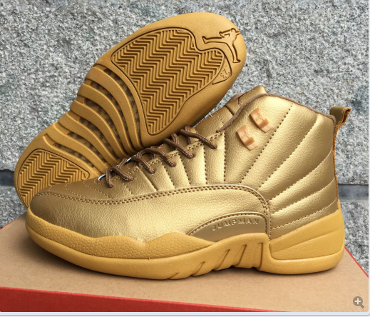 New Air Jordan 12 All Gold Shoes - Click Image to Close