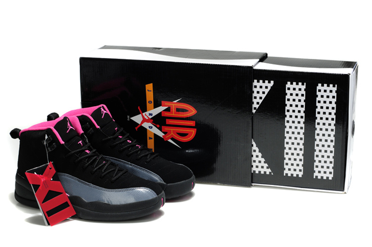 Latest Air Jordan 12 Black Grey Pink - Click Image to Close