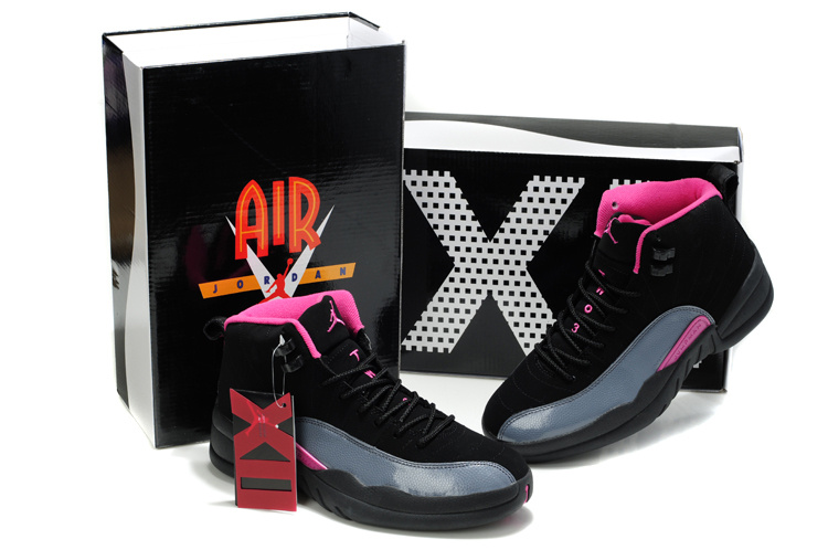 Latest Air Jordan 12 Black Grey Pink - Click Image to Close