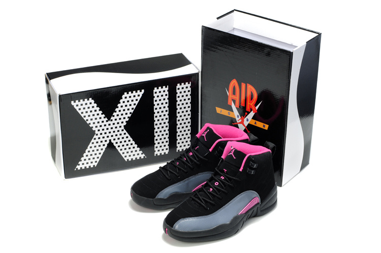 Latest Air Jordan 12 Black Grey Pink - Click Image to Close