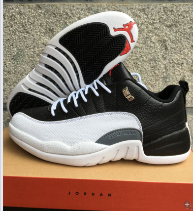 New Air Jordan 12 Low Playoff Black White Gold Shoes - Click Image to Close