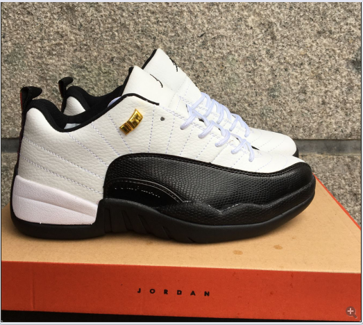 New Air Jordan 12 Low Taxi White Black Gold Shoes - Click Image to Close