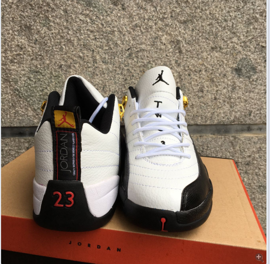 New Air Jordan 12 Low Taxi White Black Gold Shoes