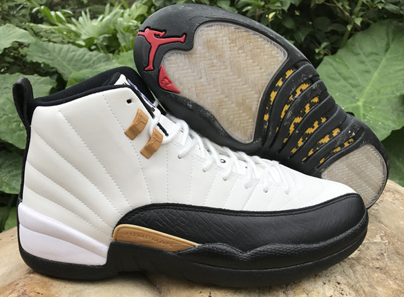 New Air Jordan 12 Retro Chinese New Year White Black Gold Shoes - Click Image to Close