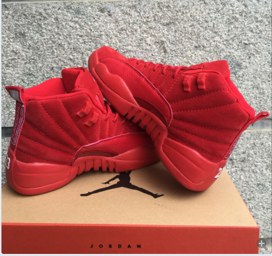 New Air Jordan 12 Retro Deer Leather All Red Shoes - Click Image to Close