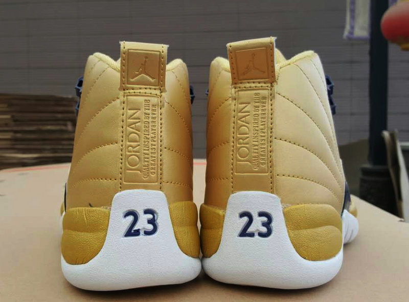 New Air Jordan 12 Retro Gold White Black Shoes - Click Image to Close