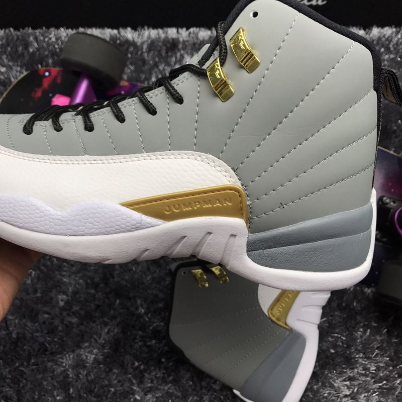 New Air Jordan 12 Retro Grey Gold Shoes - Click Image to Close